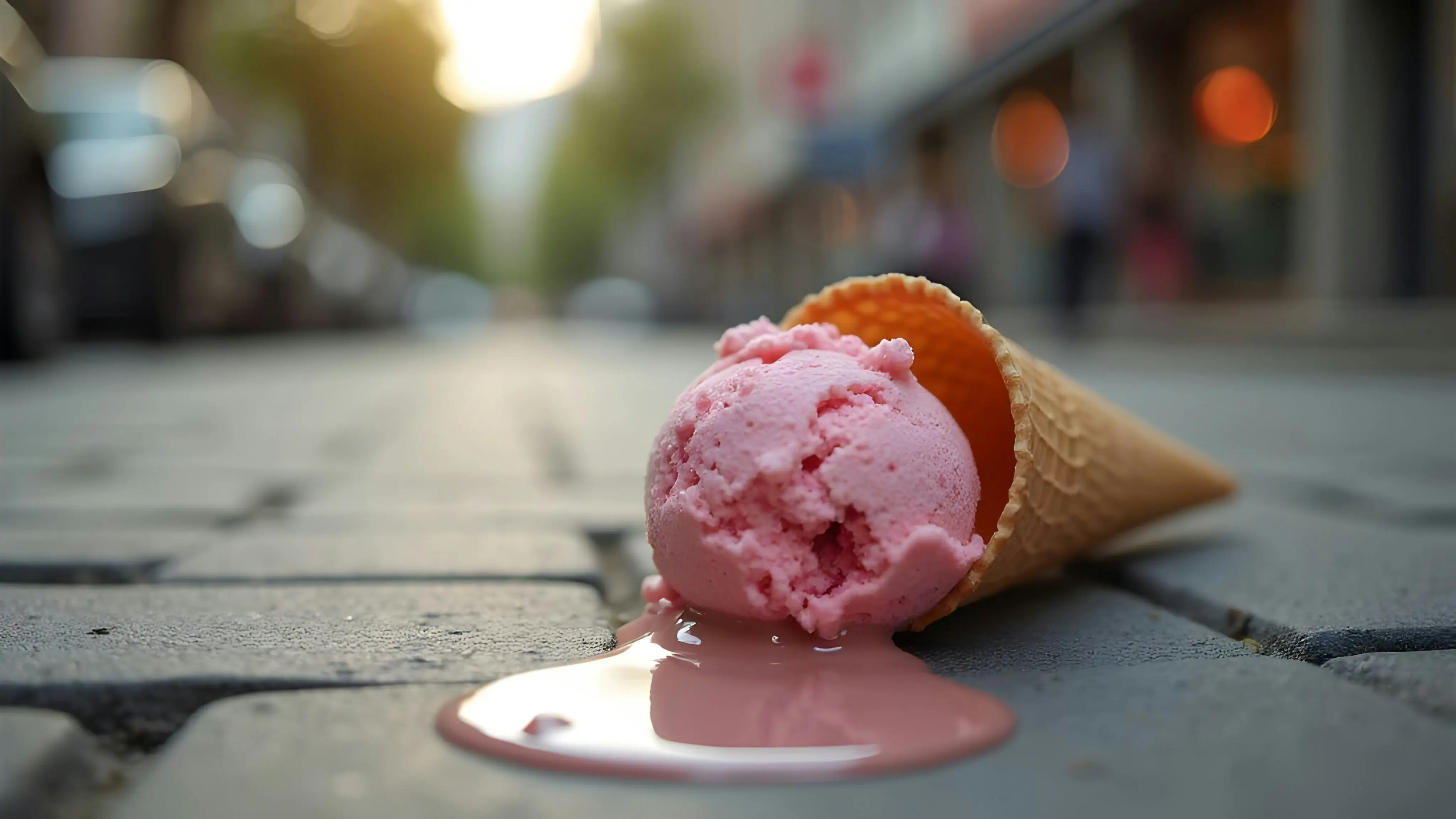 Strawberry ice-cream on floor